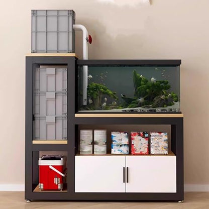 Aquarium Stand with Storage, Breeder Turtle Terrarium Stand Rack, Sturdy Steel Frame, Non - Slip Pads, Fit Living Room/Office(Walnut,120cm/47.2in) - color: Walnut, size: 120cm/47.2in