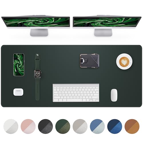 Leather Desk Pad Protector - 48" x 17" Non-Slip PU Leather Large Mouse Pad, Waterproof Desk Blotter Mat for Office and Home (Dark Green) - color: Dark Green, size: 48" x 17"