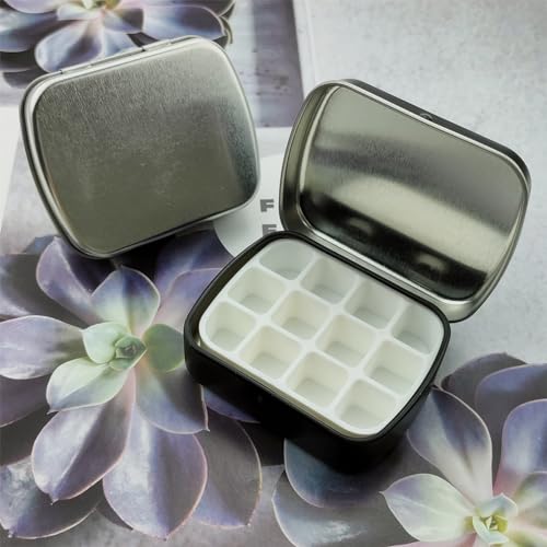 2 Pack 12 Wells Empty Watercolor Palette, Mini Metal Tin Palette with Lid, Portable Travel Paint Container for Artists & Outdoor Painting