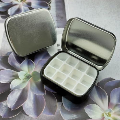 2 Pack 12 Wells Empty Watercolor Palette, Mini Metal Tin Palette with Lid, Portable Travel Paint Container for Artists & Outdoor Painting