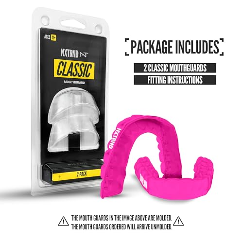 2 Pack Nxtrnd Classic Mouthguard, Custom Fit Sports Mouthpiece for Football, Boxing, MMA, Basketball, Hockey, Lacrosse, Youth & Adult (Pink) - color: Pink