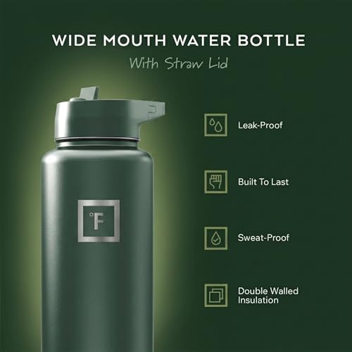 IRON °FLASK 40 oz Wide Mouth Water Bottle with Straw - color: Dark Pine, style: Straw - 40 Oz (1 Lid)