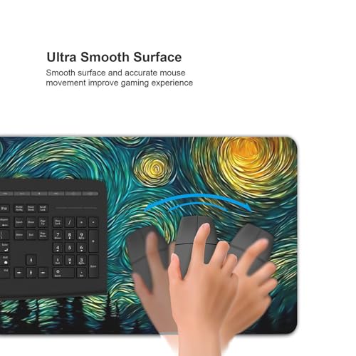 XXL Gaming Mouse Pad 35.4 x 15.7 Inch, Large Desk Mousepad with Starry Sky Design, Water-Resistant, Stitched Edges, Non-Slip Rubber Base Desk Mat - color: Starry Sky