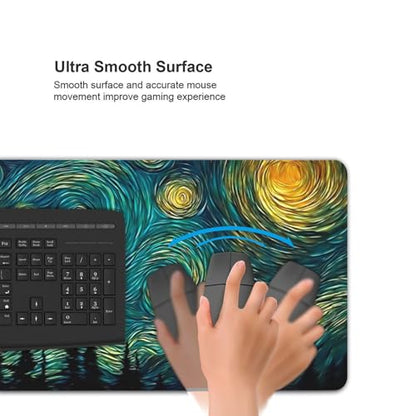 XXL Gaming Mouse Pad 35.4 x 15.7 Inch, Large Desk Mousepad with Starry Sky Design, Water-Resistant, Stitched Edges, Non-Slip Rubber Base Desk Mat - color: Starry Sky