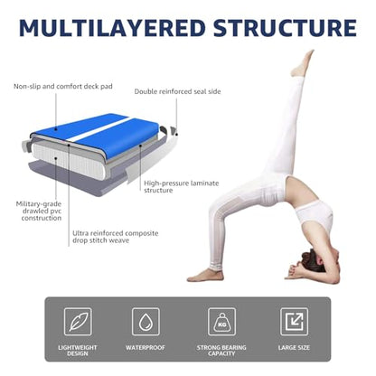 20FT Inflatable Tumbling Mat, 8 Inches Thickness Gymnastics Air Floor Track with Electric Pump, 6.6FT Extra Wide Training Mat for Home, Gym, Yoga, Cheerleading, Water Use