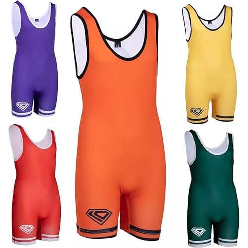 KO Sports Adult Wrestling Singlets, Bold School Colors, Unisex, XS-3XL | Sublimated Designs, Moisture-Wicking Washable Stretch Fabric and Reinforced Stitching for Wrestling Practice and Matches - color: Orange, size: XX-Large