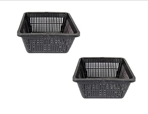 7 Inch (18cm) Square Water Garden Aquatic Mesh Pond Plant Flower Planter Basket, PondH2o Plastic Slotted Mesh Outdoor Aquatic Planting Pots Baskets Aquaponics, Hydroponics Value Pack of 2