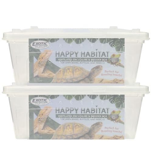 Happy Habitat (Medium - 2 Pack)- Ventilated Enclosure & Breeder Box - for Live Feeder Insects, Reptiles, Amphibians & Other Small Pets - Durable Plastic Portable Terrarium