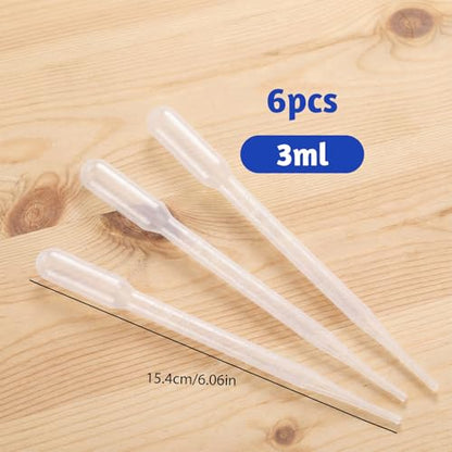Plastic Beaker Set, 6 Sizes Low Form Measuring Graduated Polypropylene Beakers in 500 ml, 250 ml, 200 ml, 100 ml, 50 ml, 25 ml for Laboratories, Classrooms or Home Use with 6 Plastic Droppers in 3 ml