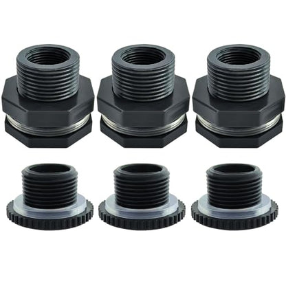 YSIL PVC Bulkhead Fitting 3/4 Inch Female Water Tank Connector with Plugs Pipe Fitting for 1-1/2"(38 mm) Water Tanks,Rain Barrels, Aquariums,Pools 3 Pack
