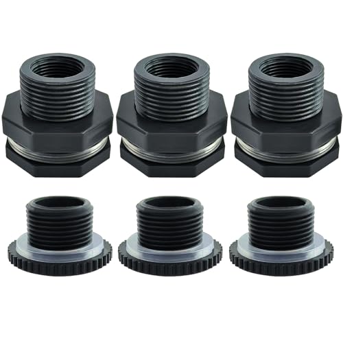 YSIL PVC Bulkhead Fitting 3/4 Inch Female Water Tank Connector with Plugs Pipe Fitting for 1-1/2"(38 mm) Water Tanks,Rain Barrels, Aquariums,Pools 3 Pack