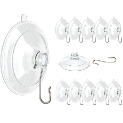 VIS'V Suction Cup Hooks, 1.77 Inch Small Window Suction Cups with Metal Hooks, Removable and Reusable, Clear, 12 Pcs - size: Small