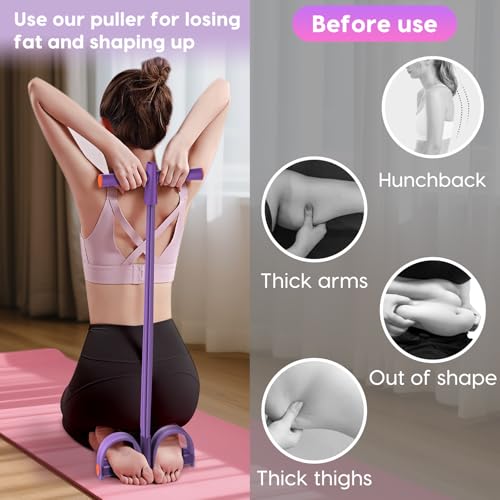 Pedal Resistance Band with Handles, 6-Tubes Natural Rubber Exercise Band - color: Full Purple