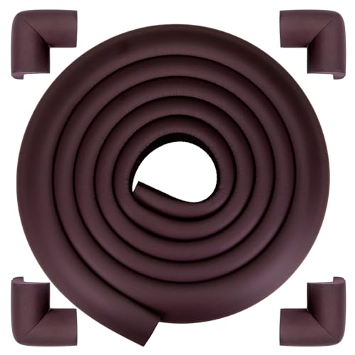 Corner Protector Baby, Baby Proofing Edge Corner Protector, Waterproof Soft Foam Cushion with Adhesive Tape (6.6ft Edge + 4 Corners),Wall Corner Protector for Fireplace, Table, Stair, Cabinet(Brown) - color: Brown Sponge（6.56ft + 4 Corners)