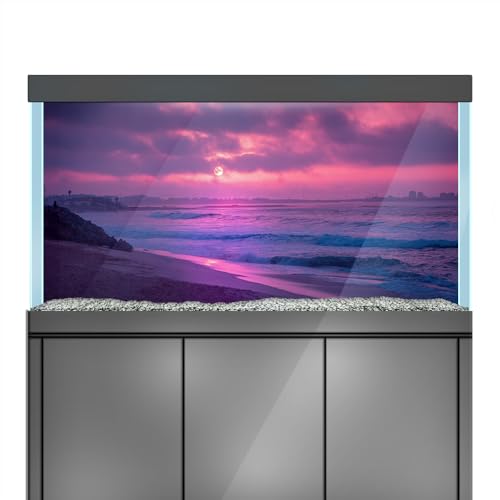 Aquarium Background Stickers - Beach Sunset Pink Wave - Fish Tank Reptile Terrarium Decor Poster (120 x 60 cm / (47.2 x 23.6 inches)) - size: 120 x 60 cm / (47.2 x 23.6 inches)