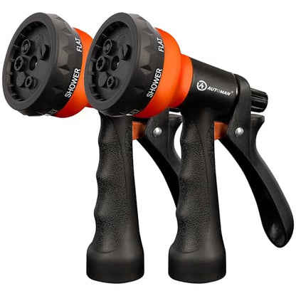 AUTOMAN-Garden-Hose-Nozzle, 2 Pack ABS Water Spray Nozzle with Heavy Duty 7 Adjustable Watering Patterns,Slip Resistant for Watering Plants,Lawn& Garden,Washing Cars,Cleaning, Orange - color: Orange ×2