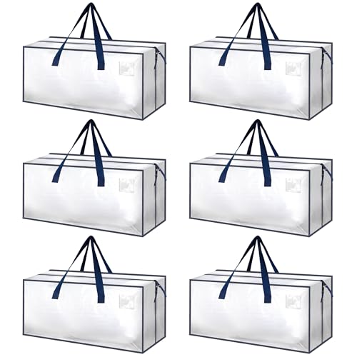 HealSmart 6 Pack Extra Large Moving Bags with Zippers & Carrying Handles, Heavy-Duty Storage Tote Moving Boxes for Dorm Room Essentials Storage Bags, Clear - color: Clear, size: 6-Pack, style: Backpack Straps