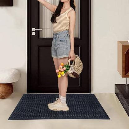 2 Pack Rubber Floor Mat, 36"x60" Anti-Fatigue Door Mat w/Holes for Restaurant, Kitchen, Bar, Indoor/Outdoor, Black
