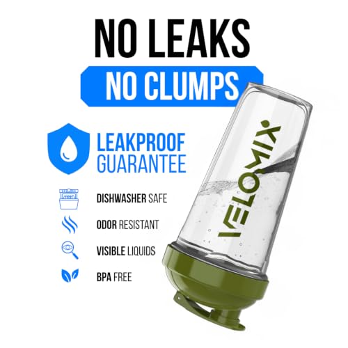 VELOMIX 2 Pack 28oz Protein Shaker Bottle for Protein Mixes, Forest Green - color: C1) Green / Transparent
