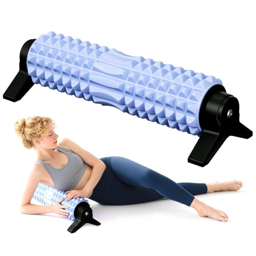 RUNWE Foam Roller with Stand - Bracket Foam Roller for Back Pain, 21 inch Trigger Point Deep Tissue Massage Roller, Medium Density Grid Bracket Foam Rollers, Leg Roller for Muscles Deep Tissue - color: Blue