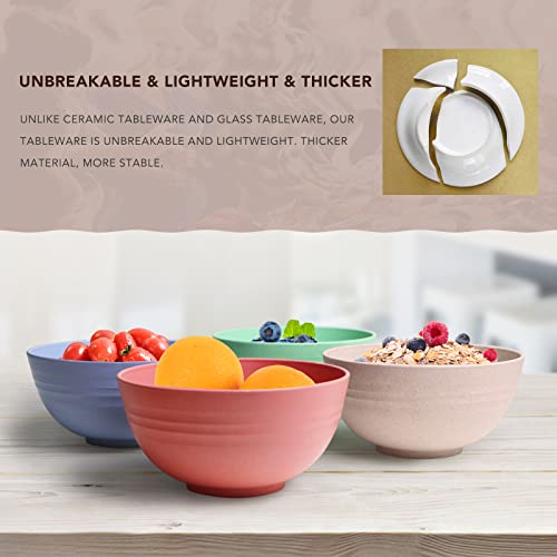 Lightweight & Unbreakable Wheat Straw Bowl - Noodle Fruit Soup Bowl Rice Bowls Dishwasher Microwave Safe Cereal Bowl sets 4pcs