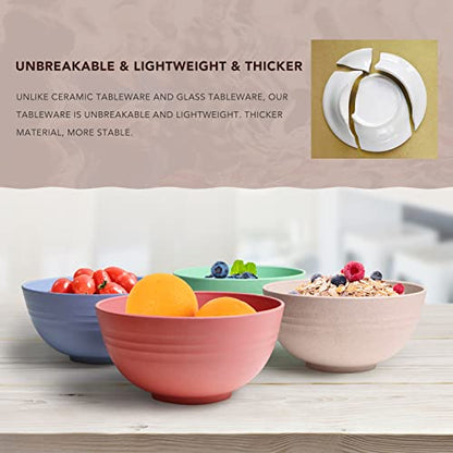 Lightweight & Unbreakable Wheat Straw Bowl - Noodle Fruit Soup Bowl Rice Bowls Dishwasher Microwave Safe Cereal Bowl sets 4pcs