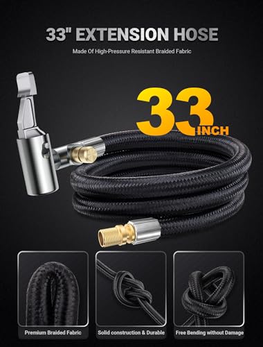 LUMITECO 33'' Air Release Extension Hose, 7-Pack Tire Inflator Replacement Hose w/Presta Valve Adaptor&Ball Pump Needle Kit, Tire Valve Air Chuck Lock for Bike Pump Portable Air Compressor Attachments - size: Upgraded Set