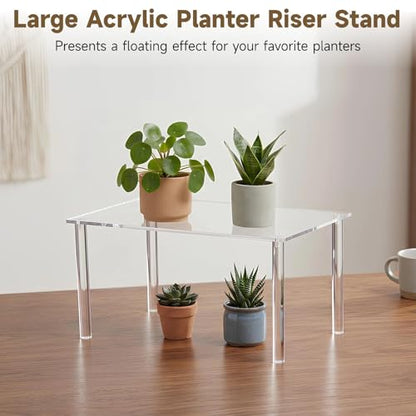 16 x 10 in Large Acrylic Risers Display Stands, Clear Display Stand for Collectibles, Rectangular 4-Leg Acrylic Plant Stand, Thick Shelf Riser for Planters Figures Dishes Spices Photography