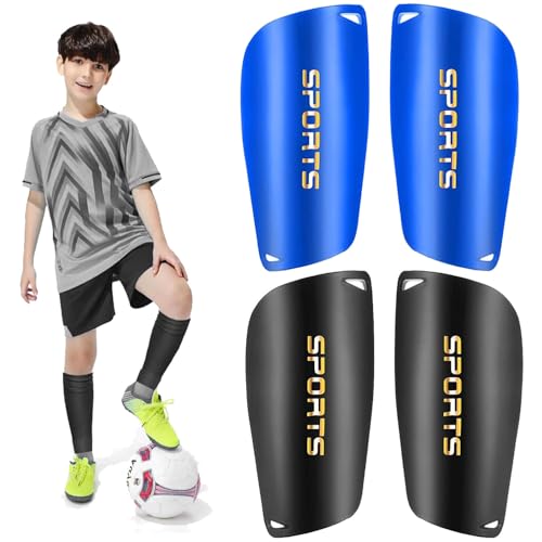 2 Pair Soccer Shin Guards Kids Youth, Shin Pads for 3-15 Years Old Boys and Girls Football Games EVA Cushion Protection Reduce Shocks and Injuries Lightweight Equipment - color: Black and Blue, size: Large
