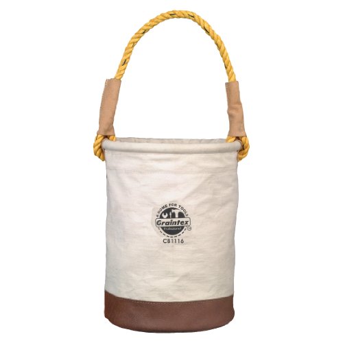 Graintex CB1116 Canvas Bucket Leather Bottom 18" x 12" - size: 18-Inch deep and 12-Inch diameter