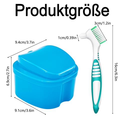 Denture Cups for Soaking Dentures, Partial Denture Holder Case Retainer Mouthguard Cleaning Box Case with 2 Small Brushes - Blue and Dark Blue - color: Blue & Dark Blue