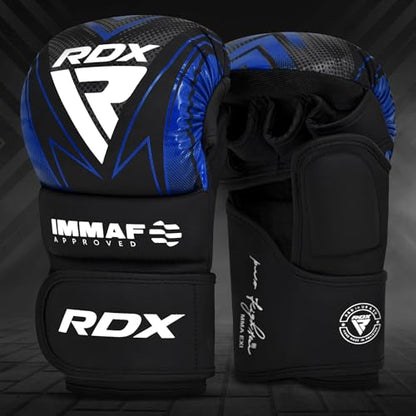 RDX IMMAF Approved Sparring Grappling Gloves, Professional Grade Hybrid Design for Competition Level and Training, Ventilated Open Palm, Adjustable Wrist Straps, Martial Arts Muay Thai, Men Women - color: Blue, size: X-Large