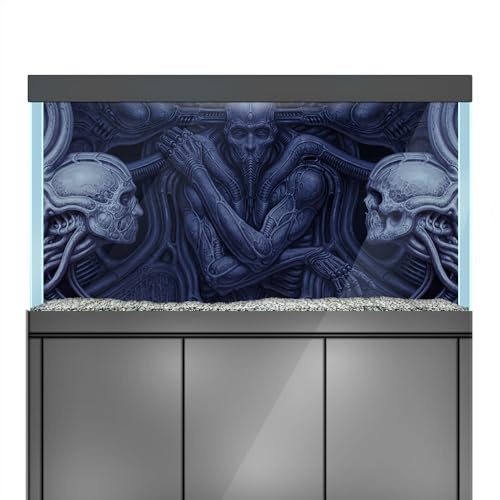Aquarium Background Stickers - Alien Skull Blue Ritual - Fish Tank Reptile Terrarium Decor Poster (45 x 30 cm / (17.7 x 11.8 inches))