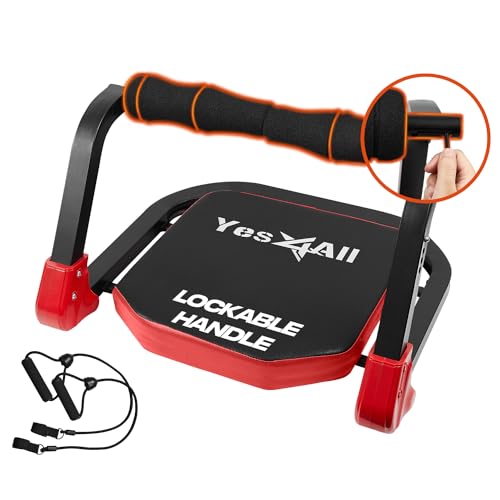 Yes4All Ab Crunch Machine For Total Body & Core Abdominal, Situp Lockable With Ergonomic Foam Handle & 2 Resistance Bands