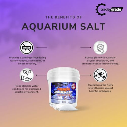 TradeGrade Premium Aquarium Salt – All-Natural Fish Care for Saltwater & Marine Tanks for 50 Gallons | Promotes Healthy Fish, Reduces Stress & Improves Gills – 15lb