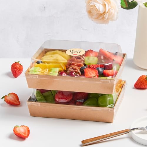 Charcuterie Boxes with Clear Lids, 50 Pack, 7 x 5 Inches, Brown | Disposable, Bakery Dessert Boxes, To Go Food Containers, For Pastries, Chocolate Covered Strawberries, Hot Cocoa Bombs - color: Brown