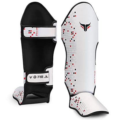 Mytra Fusion Shin Guards MMA, Muay Thai Shin Guards – Shin Instep Protection for Kickboxing, Training, BJJ, Sparring, Boxing Gear and Martial Arts - color: White, size: Medium