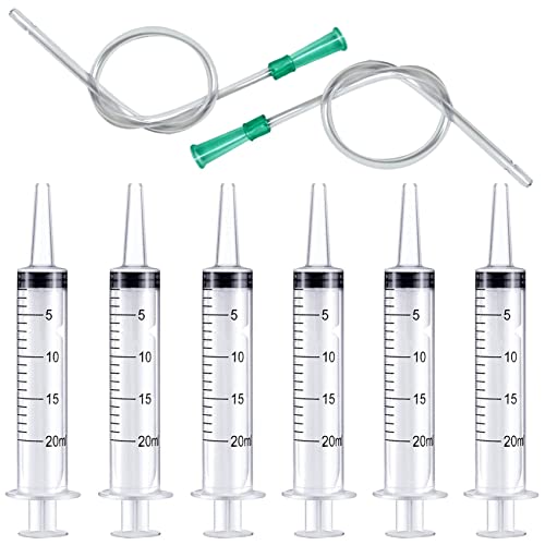 6pcs 20ml Plastic Syringes with 2pcs 13inch Plastic Tubing, Syringe for Liquid in Scientific Lab, Pet Feeding, Glue Syringe for Craft Making, Epoxy Resin, Lubricant, Lip Gloss Filling and Supplies - size: 6pcs 20ml syringes with 2 tubings
