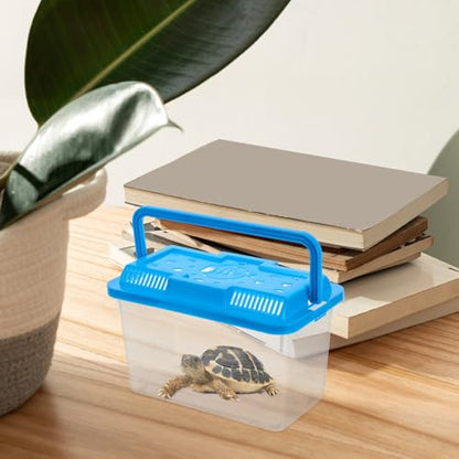Portable Small Fish Tank Box with Handle, Medium Blue Turtle Terrarium Kit for Hermit Crabs and Small Aquatic Pets, Plastic Aquarium Carrier for Breeding and Transport