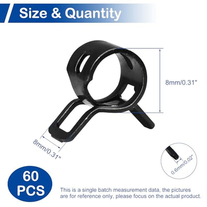 60Pcs 0.31"(8mm) ID Spring Band Hose Clamps, 5/16" ID Fuel Line Hose Clamp, Low Pressure Air Clamp, Water Pipe Air Tube Silicone Vacuum Hose Clamp, Bushing Automotive Replacement Fastener - size: 8mm, style: 60-Packs
