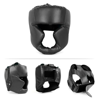 Kickboxing Headgear, PU Leather MMA Sparring Helmet, with Thick Foam Padding, Full Coverage for Boxing, MMA, Martial Arts, Comfortable Adjustable Closure Lock, Holes for Good