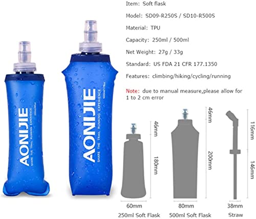 AONIJIE 250ML/350ML/500ML/600ML Portable TPU Soft Water Bottle Folding Soft Flasks For Outdoor Marathon Running Hydration Camping Hiking - color: 250ML-2pcs