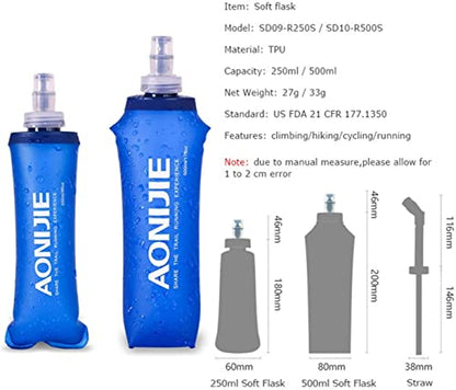 AONIJIE 250ML/350ML/500ML/600ML Portable TPU Soft Water Bottle Folding Soft Flasks For Outdoor Marathon Running Hydration Camping Hiking - color: 250ML-2pcs