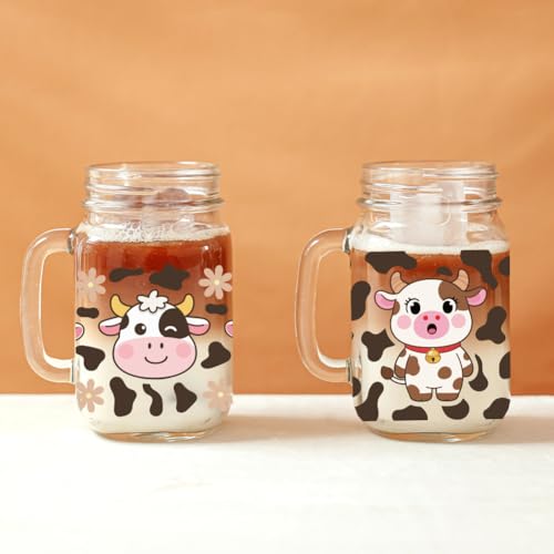 UV DTF Cup Wraps Transfer Stickers Cow Pattern, 10 Sheets Waterproof Custom Vinyl Transfer Sticker 16oz Coffee Glass Cup Tumbler Bottle Mug Decals for Men Women - style: Cow