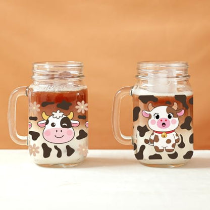 UV DTF Cup Wraps Transfer Stickers Cow Pattern, 10 Sheets Waterproof Custom Vinyl Transfer Sticker 16oz Coffee Glass Cup Tumbler Bottle Mug Decals for Men Women - style: Cow