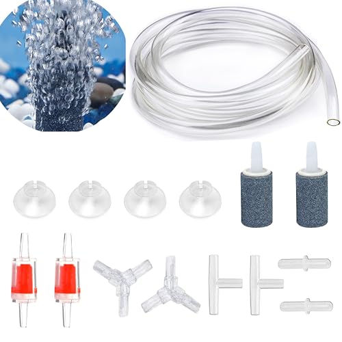 7 Feet Clear Airline Tubing Hose Standard ID 3/16" Aquarium Air Pump Accessories Grey Air Stone Cylinder Check Valves Suction Cup and Connectors for Nano Air Pumps Small Buckets and Fish Tank - color: Transparent Hose, size: 2 Grey Air Stone Cylinder