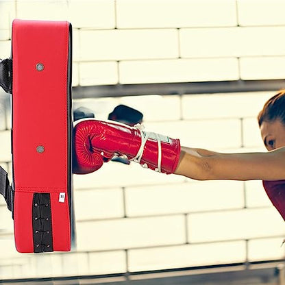 Adjustable Training Punching Mitts, Curved Focus Pad Set for Muay Thai, Boxing, MMA. Kick with Foot Target Karate, Taekwondo Sparring Gear and Gloves Martial Arts Home Gym (RED)