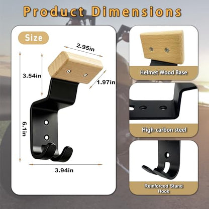 Motorcycle Helmet Holder Wall Mount - Heavy Duty Helmet Hanger Rack with 2 Key Hooks, Solid Wood & Strong Steel Design for Bike, Football, Skiing Sports Gear, Jackets & Hats (Yellow*2) - color: Yellow*2