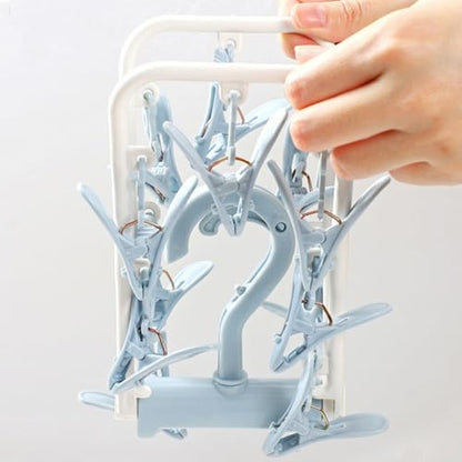 Clothes Drying Racks 2 Pack Small Folding Portable Underwear Hangers with Clips Socks 12 Clips 360° Rotatable Hook for Drying Towels Bras Baby Clothes Gloves Plast