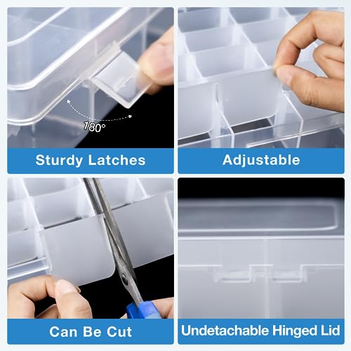 36 Grids Clear Plastic Organizer Box with Adjustable Dividers, 36 Compartment Clear Storage Container for Bead Organizer, Fishing Tackles, Felt Board and Jewelry Storage
